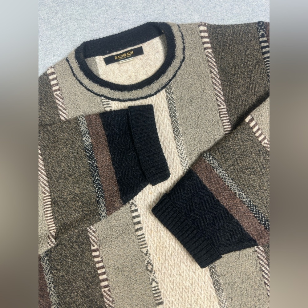 VTG 90s Y2K 3D Sweater Mens XL Brown Wool Alpaca Made Italy Striped Chunky